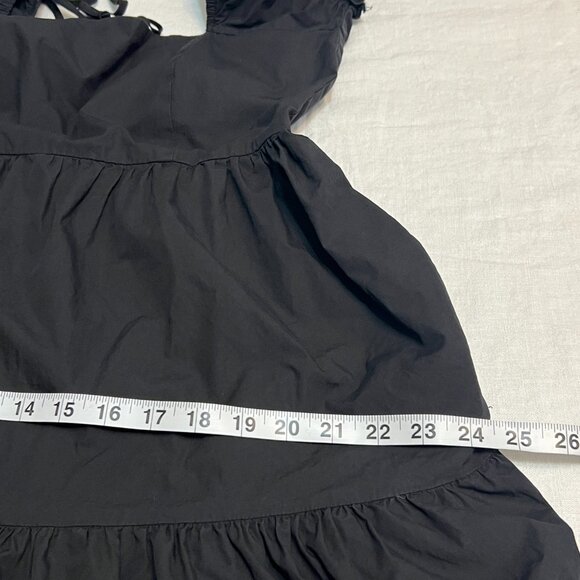 O.P.T. Black Cotton Puff Sleeve Midi Dress L Open Back Cottagecore Square Neck - Picture 8 of 9